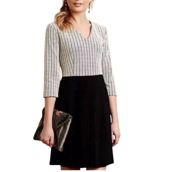 Anthropologie Dresses & Skirts - Anthropologie Ganni Women's M Black Herringbone Knee Length Dress 3/4 Sleeve